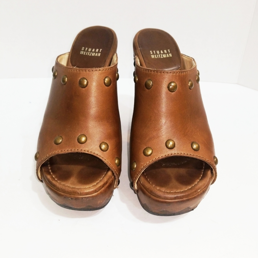 Stuart Weitzman Sequoia Brown Platform Mules 8 - image 5
